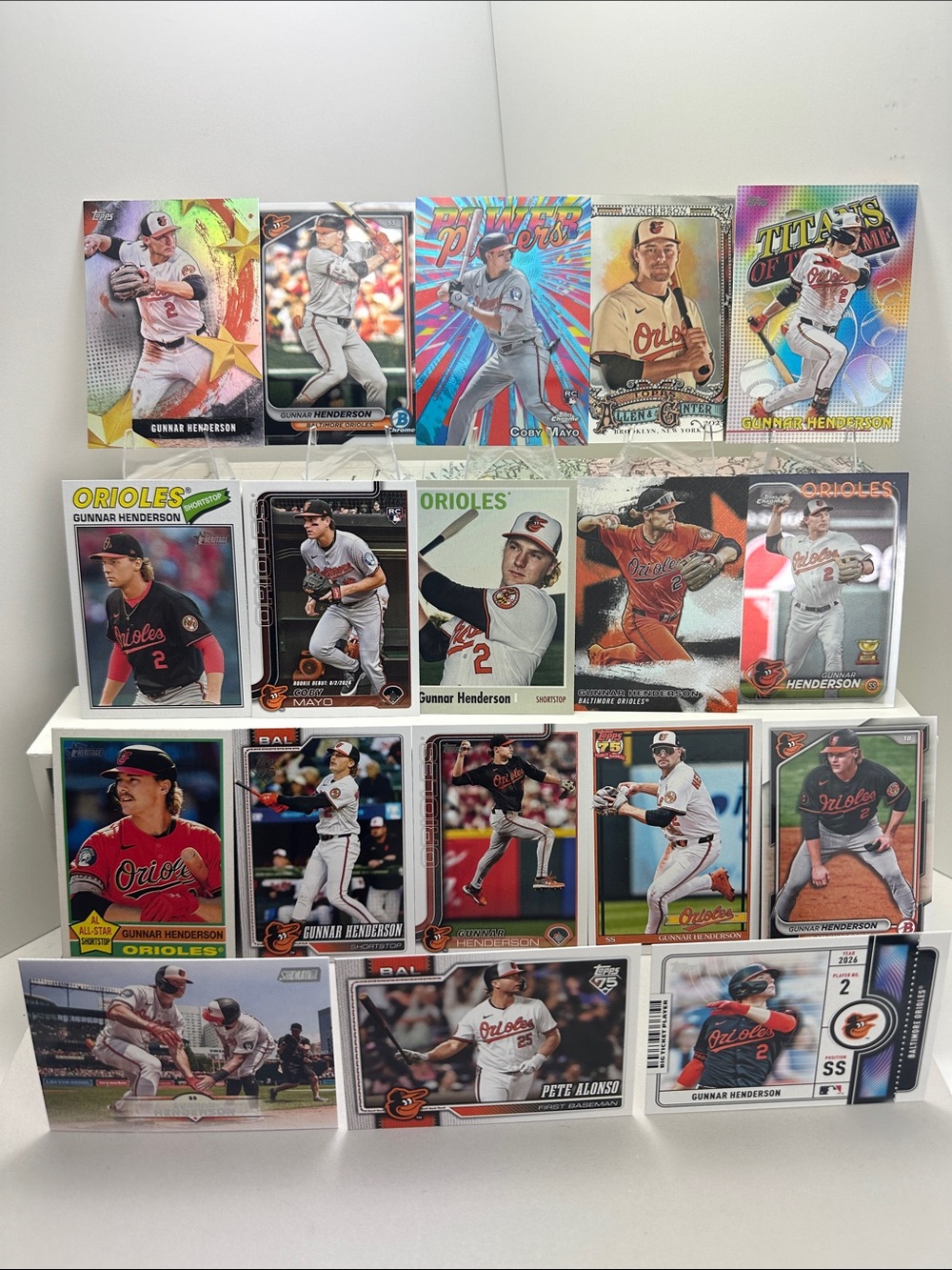 Gunnar Henderson & Coby Mayo rookie/Power Players/Pete Alonso Orioles lot of 18